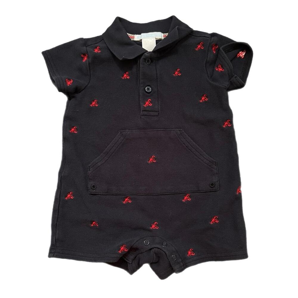 Janie and Jack Navy Romper with Red Accents 3-6m